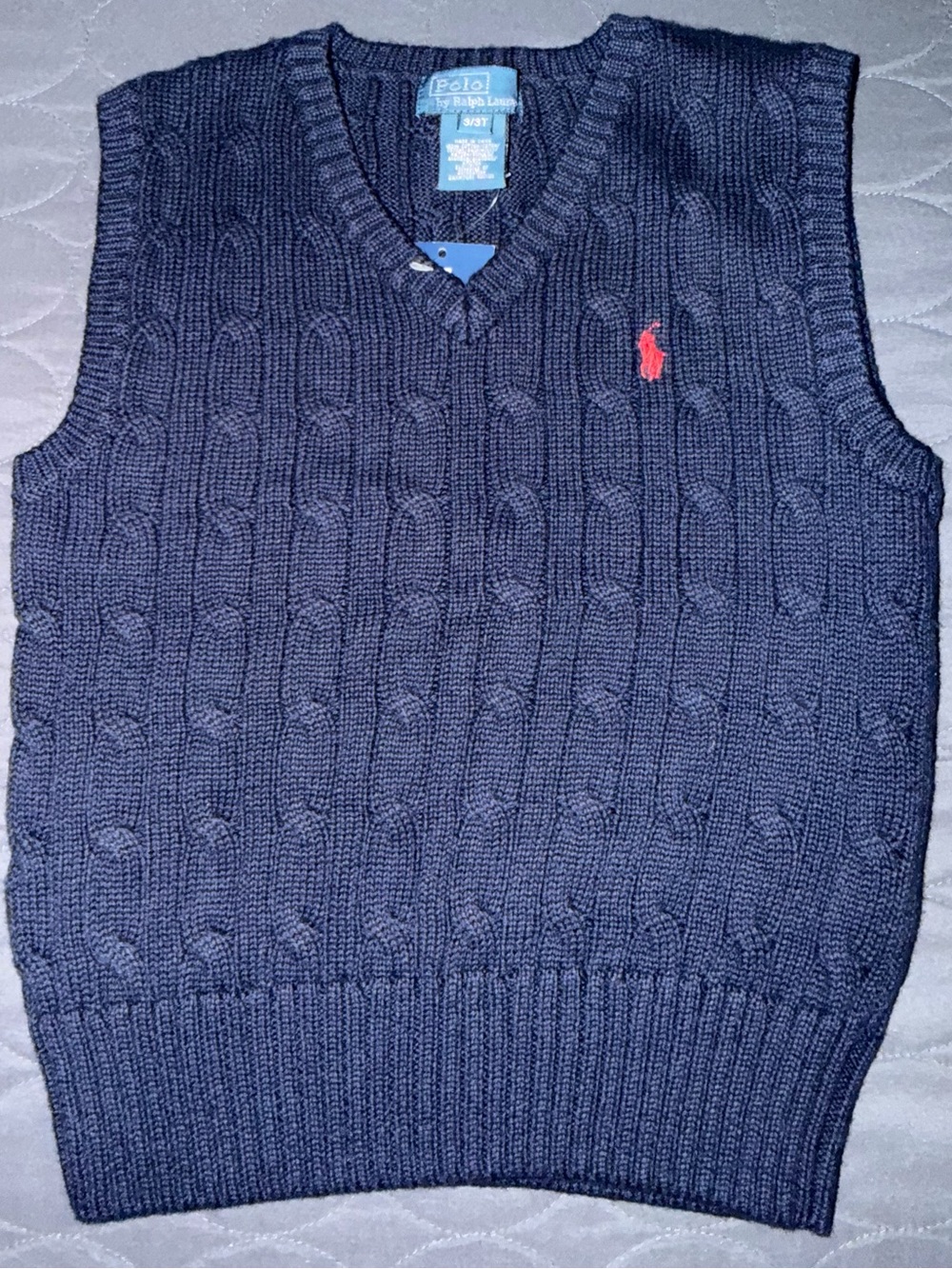Boys Polo by Ralph Lauren Navy Cable-Knit V-Neck Sweater Vest
